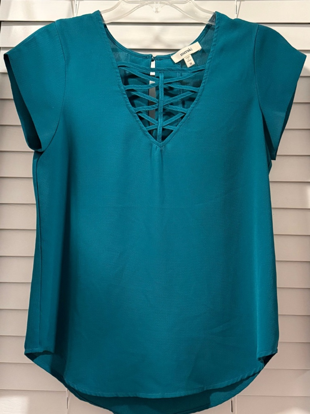 meraki Teal Short-Sleeve V-Neck Blouse
